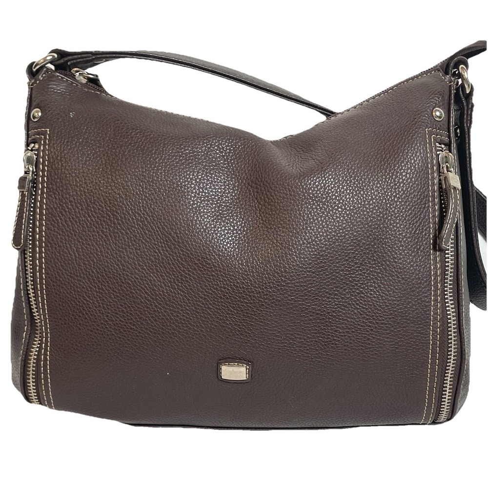 90s BAGGS Pebbled Leather Handbag Purse Brown Zip Pockets Medium Casual